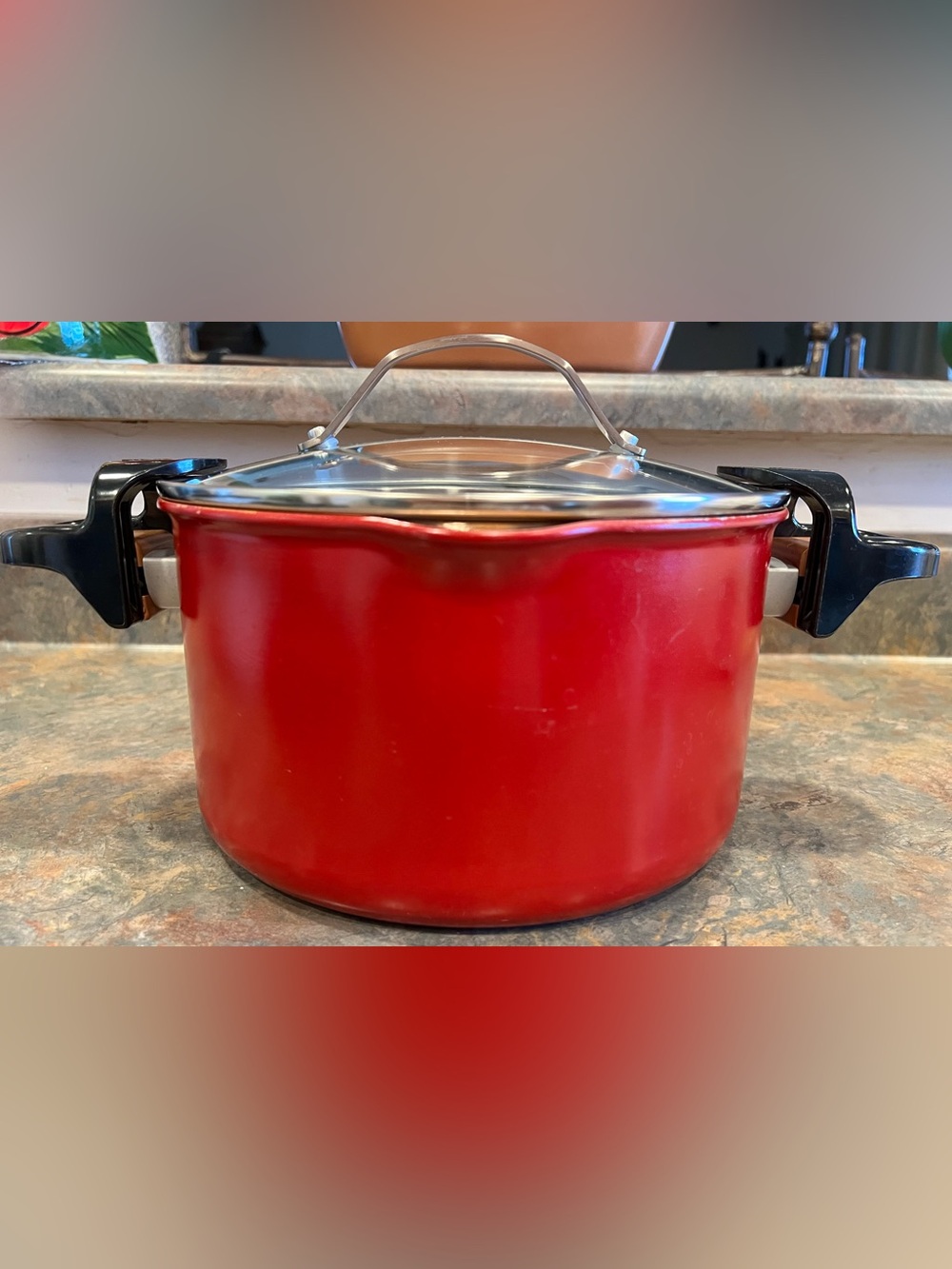 Red Copper Nonstick Pasta pot with Glass Lid.